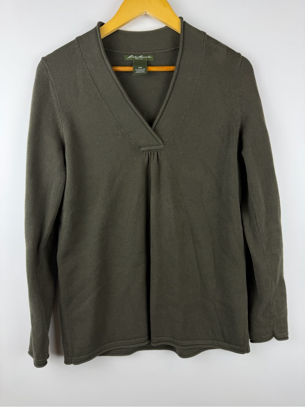 Eddie Bauer Olive Green V-Neck Sweater Wrap Front Cotton Blend Sz M